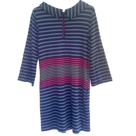 Hatley Striped Collared Pullover Dress Blue Pink Cotton Blend Size Medium - Picture 3 of 5